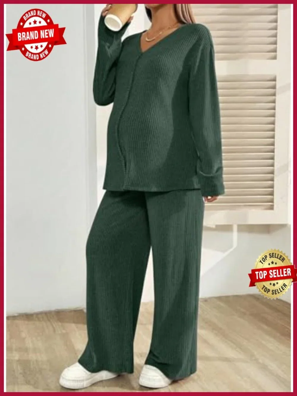 Maternity Lounge Set 2 Piece Long Sleeve Top Pants with Pockets Nursing Pajamas